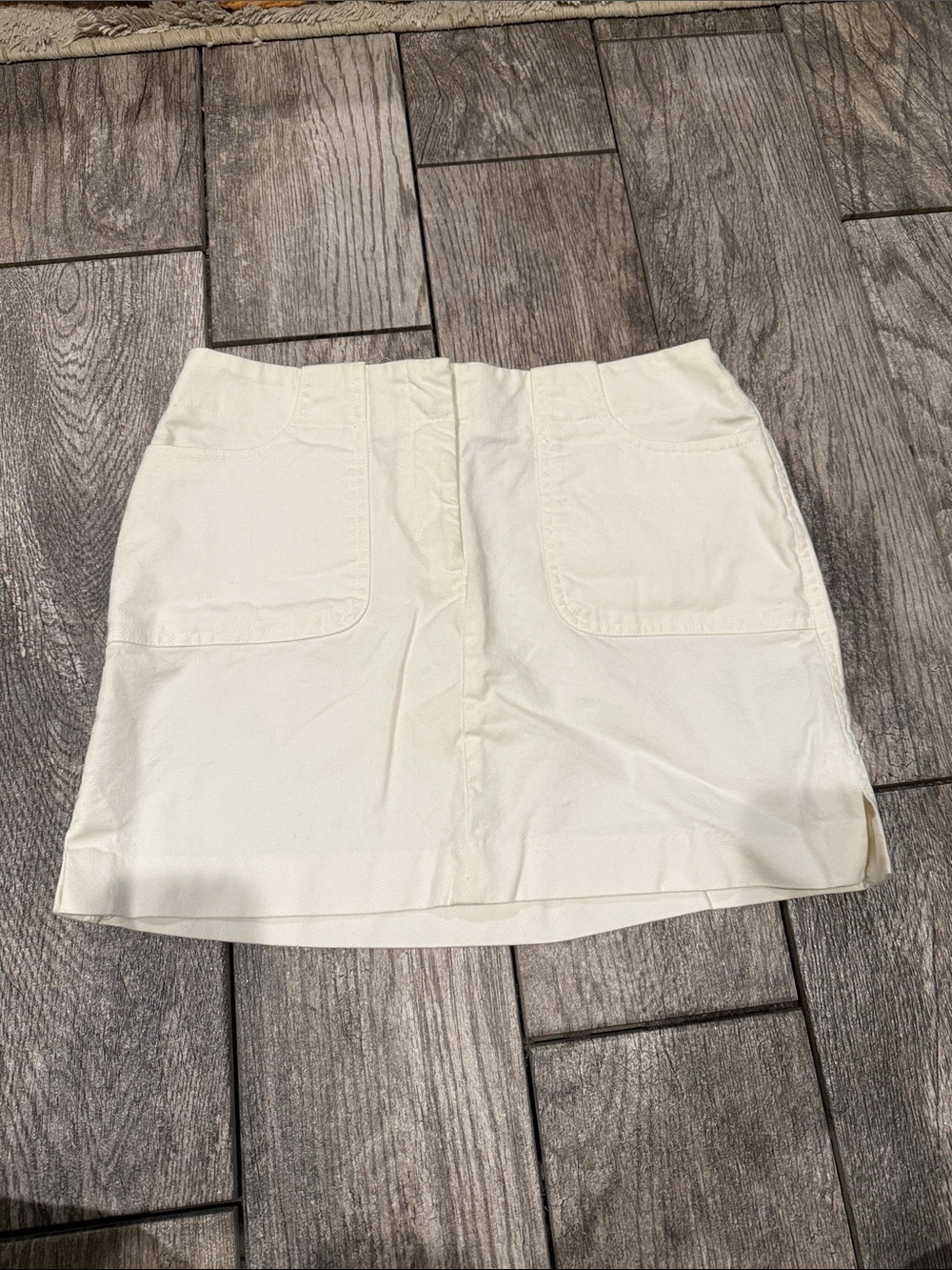 Express Cream Mini Skirt with Front Patch Pockets
